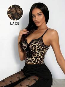 SHEIN SXY 性感豹纹蕾丝拼布吊带背心 - 彩色 - 查看 3