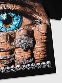 ROMWE MEN Street Life 男式深色 Y2K 动漫图案印花短袖 T 恤 - 黑色 - 查看 5