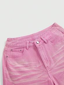 ROMWE Grunge Punk Quần Jeans Ống Rộng Đính Đá Pha Lê Phong Cách Y2K Cho Nữ - Hồng - Xem 3