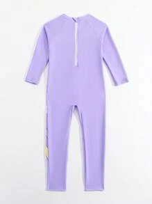 SHEIN Traje de baño de manga larga y pantalones con diseño de unicornio y arcoíris para niñas/bebés, ideal para parques acuáticos y diversión en el agua - Multicolor - Ver 2