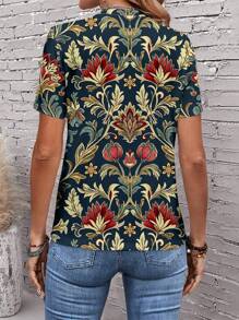 EMERY ROSE 图案宽松圆领短袖T恤，休闲百搭，适合女性外出穿着。 - 彩色 - 查看 2