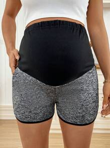 SHEIN Adjustable Contrasting Color Maternity Belly Support Shorts, Summer  Maternity Shorts  Dark Grey With Black Stitching And Pockets