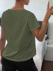 DAZY Camiseta holgada de mujer de unicolor con cuello en V profundo, casual de verano, para uso casual en la oficina - Verde - Ver 4