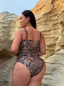 Swim SXY Ensemble de maillot de bain tankini à capuche à cordon de serrage imprimé léopard pour femmes grande taille