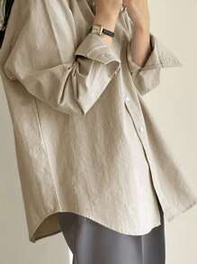 DAZY Women's Solid Color Long Sleeve Spring Daily Shirt,Long Sleeve Tops - Beige - View 6