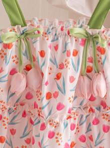 Young Girls Summer New Casual Loose Sleeveless Tulips Tie-Dye Heart Print Sweet Versatile Fashion Cute Dopamine Set - Hot Pink - View 7