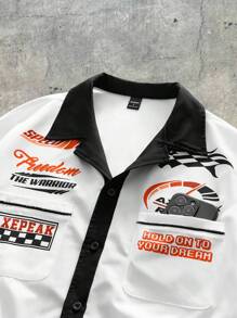 AXEPEAK Lockeres, lässiges Herrenhemd mit Grafik-Muster, Button-Down-Kragen, Kurzarm, weiß, Streetwear Stil