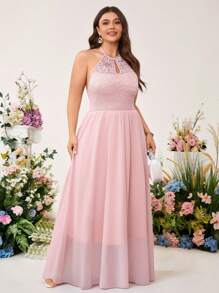 Cravure 大码女式露背、无袖、收腰、飘逸蕾丝设计长裙，优雅奢华，适合夏季 - 粉色 - 查看 6