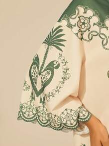 CAJUNI Women's Boho Tropical Green Pineapple Plant Print, Loose And Casual Beach Kimono Cover Up, Holiday Clothes, Vacation Outfits Woman, Festival - Multicolor - View 5