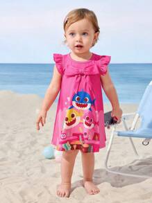 BABY SHARK X SHEIN Đầm tay ngắn họa tiết đại dương dễ thương cho bé gái - Nhiều màu - Xem 3