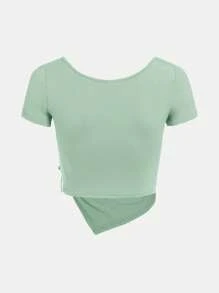 SHEIN Girlism Áo thun tay ngắn cổ vuông có dây rút eo bất đối xứng dành cho bé gái tuổi teen - Màu xanh Bạc hà - Xem 2