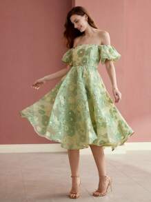 MOTF Soiréza VÁY COCKTAIL JACQUARD TRỜI VAI - màu xanh lá - Xem 4