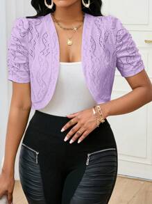 SHEIN Lady Women's Solid Color Cropped Sleeve Short Jacket Office Outfits For Women In Fall/Winter - Purple - View 3