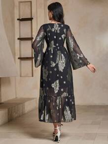 DAZY Women Elegant Mid-Length Dress, Fall Long Sleeve Dress - Black - View 2