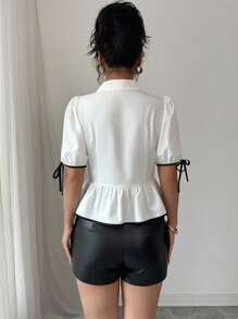 SHEIN Clasi Camisa con diseño de encaje cruzado sexy y casual para mujer - Albaricoque - Ver 2