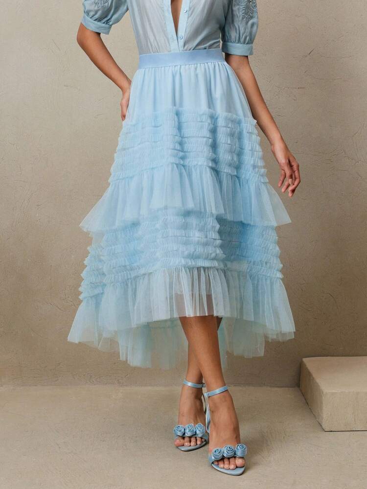 エレガントデートナイトスカート、女性用マルチレイヤーチュールラッフルケーキスカート、春夏、フェスティバル、卒業式に適しています