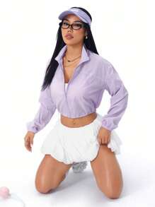 SHEIN Sport Studio Casual Solid Color Stand Collar Cut Short Sports Jacket