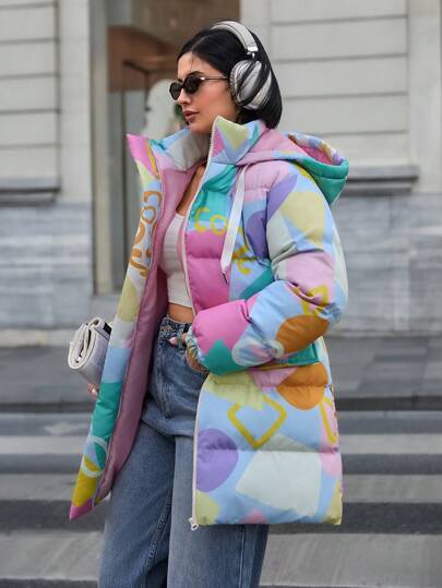 EURMUSE Casual Style, All Over Printed Water Proof Down Coat