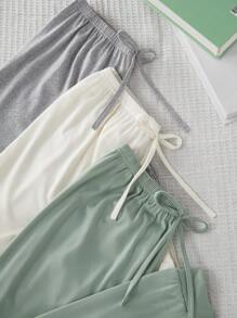 SHEIN 3pcs/Set Women Casual Elastic Waist Cozy Pants, Solid Colors, Fall Winter Clothes - Multicolor - View 6