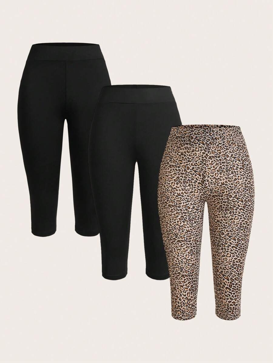 SHEIN Essnce Bộ 3 quần legging nữ màu trơn, dễ phối đồ, phù hợp cho mùa hè - Nhiều màu - Xem 1