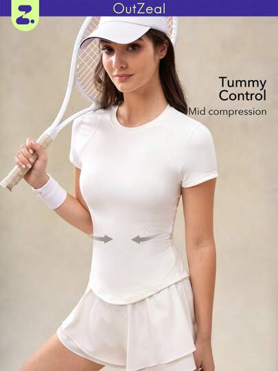 OutZeal Gym Wear Women Sports Tees White Workout Pilates Outfit Quick Dry Mesh Design Tight Fit Short Sleeves Compression Shirts Active Tops