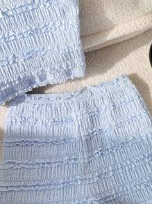 SHEIN Tween Girl Casual & Fashionable Intarsia Ruffle Trim Fitted Camisole & Shorts Set, Back To School - Baby Blue - View 8