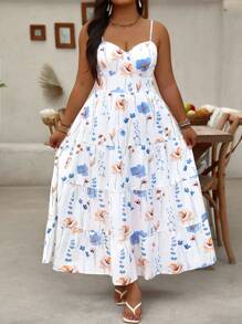 SHEIN Clasi 大码女式随机印花吊带连衣裙 长款女式服装 - 彩色 - 查看 4