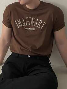 DAZY Camiseta casual de verano para hombre con bloqueo de color y bordado de letras