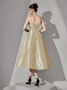 Poshira Spaghetti Strap A-Line Two Pieces Fake Collar Mini Dress, Party Dress, Prom Dress - Champagne - View 2