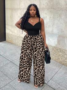 Slaydiva 2pcs/Set Women Plus Size Casual Leopard Print Camisole And Tank Top Set, Suitable For Summer Summer Outfits Vcay Women Summer Clothing Woman 2 Pieces Outfits - Multicolor - View 9