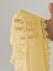 SHEIN Frenchy 女士蕾絲拼接短袖紋理面料夏季T恤 - 黃色 - 查看 5
