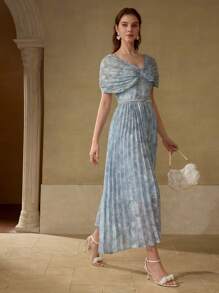 MOTF PREMIUM VESTIDO DE JACQUARD CON EFECTO TEÑIDO Y PLISADO CON CINTURÓN DE PERLAS FALSAS