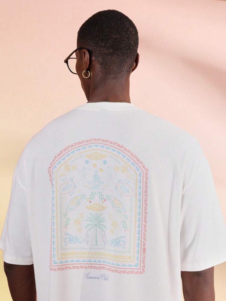 Casual Relaxed Fit Palm Tree Printed Vintage Art Design T-Shirt