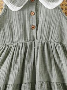 SHEIN 春夏款棉质纱布双层领 A 字裙，女孩荷叶边下摆，适合聚会和外出。 - 綠色 - 查看 4