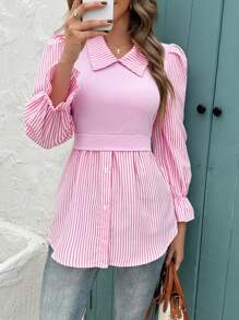 EMERY ROSE Women Striped Long Sleeve Casual Top, 2 In 1 Fall Cloth For Women - Mauve Purple - View 4