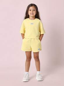 SUMWON Limited Edition Two Piece Sweatshirt Shorts Set Summer Wear Outfit Casual Play Clothes Active Wear Set - Yellow - View 1