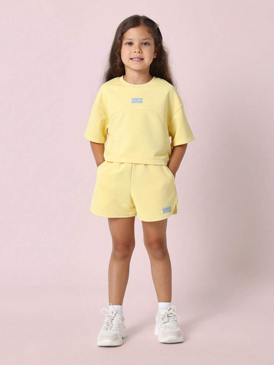 SUMWON Limited Edition Two Piece Sweatshirt Shorts Set Summer Wear Outfit Casual Play Clothes Active Wear Set - Yellow - View 1