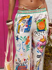 Athîral Women's Casual Vacation Summer Full Print Pants ,Ibiza Outfits,Bohemian Clothes - Multicolor - View 3