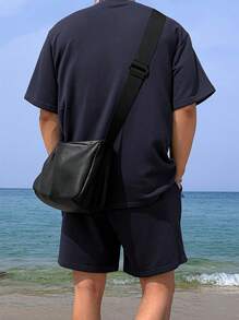 DAZY Set de 2 camisetas azul marino sólidas para hombre, de verano