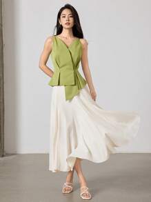 Heiryn 女士纯色高腰优雅办公室夏季机场端庄半身裙商务休闲