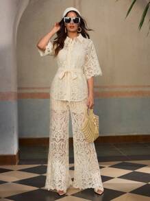 ZEYLAH Conjunto de dos piezas para mujer para uso diario - Beis - Ver 6