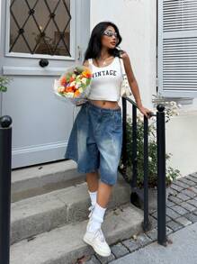 Muchica Pantalones cortos vaqueros de 5 pulgadas con lavado vintage, verano