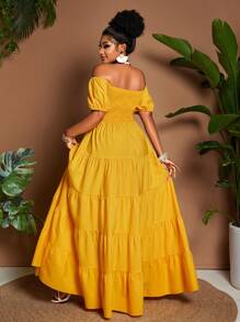 Maweii Vestido de hombros descubiertos de unicolor, tamaño grande, de moda para el verano - Amarillo - Ver 4