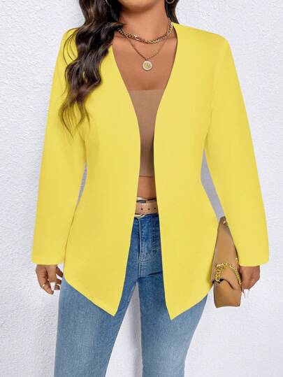 Elenzga Women Plus Size Solid Color Buttoned Slim Fit Blazer Graduation,Back To School,Teacher Fall Autumn