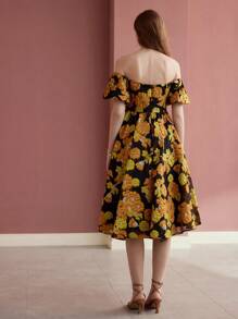 MOTF Soiréza JACQUARD OFF THE SHOULDER ZIPPER DRESS - Yellow - View 3