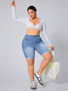 Flexra Shorts vaqueros casuales y sencillos para mujer de talla grande - Lavado ligero - Ver 6