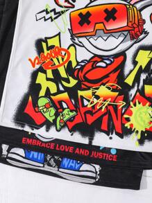 3pcs/Pack Tween Boy Casual Street Graffiti Print Loose Fitting Camisole, Versatile For Commuting, School, Everyday Wear, Sports, Suitable For Spring/Summer