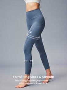 LUVLETTE 女式休闲纯色高腰优雅踝长运动基本款裤子蓝色活力健身紧身裤 - 霧霾藍 - 查看 8
