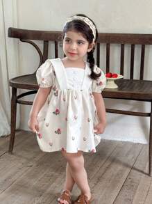 SHEIN LMoss Kids Abito smanicato da ragazza con stampa floreale e block color, adatto per l'estate