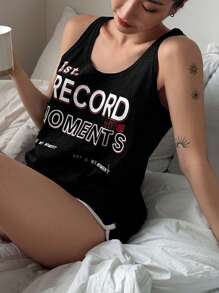DAZY Camiseta de tirantes ligera con estampado de letras para mujer para dormir